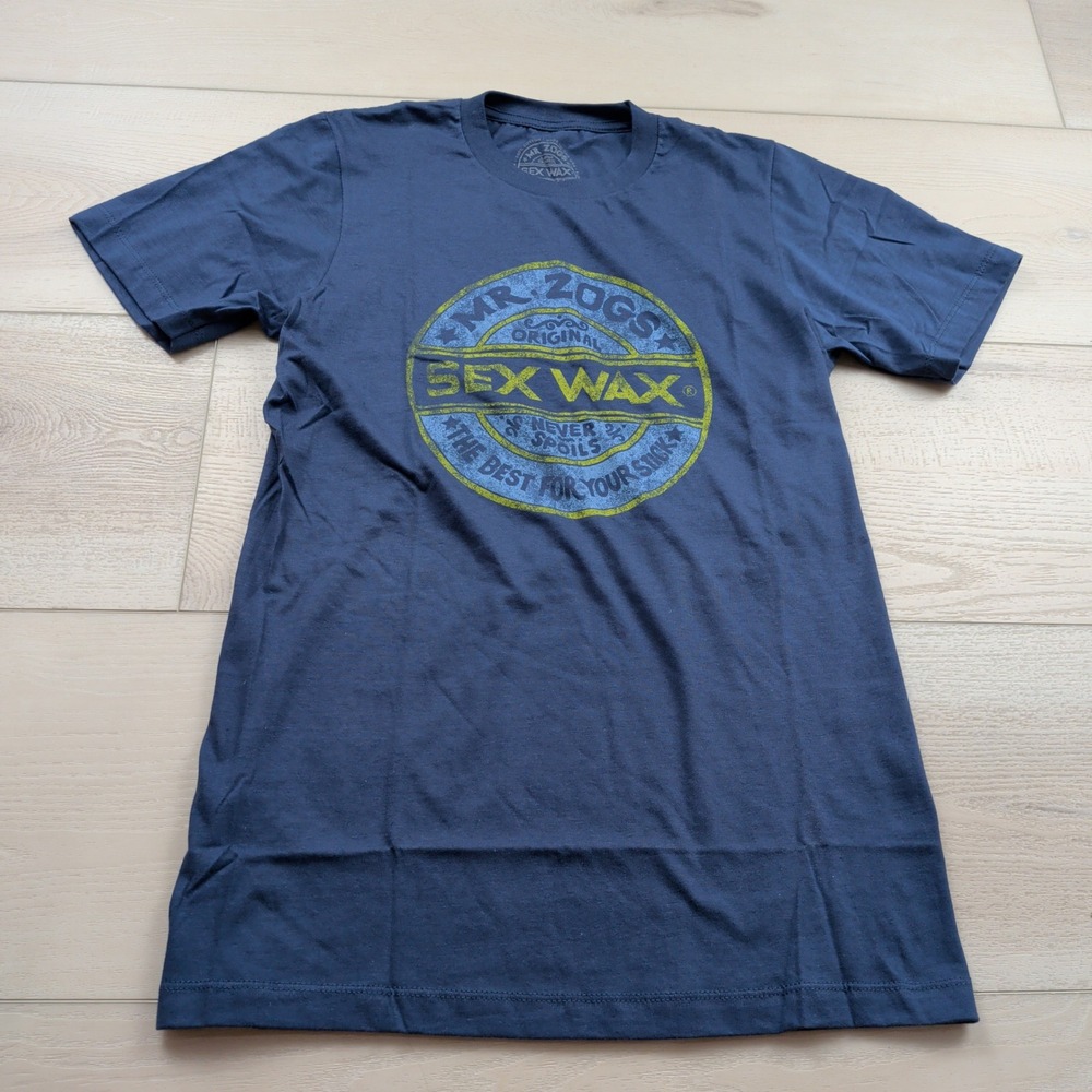 Mr. Zogs Sex Wax Surf T-Shirt Mens Small Blue Short Sleeve Graphic Tee USA Made